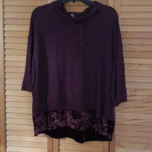 Cacique Cowl Neck Pajama Top with Velvet Trim